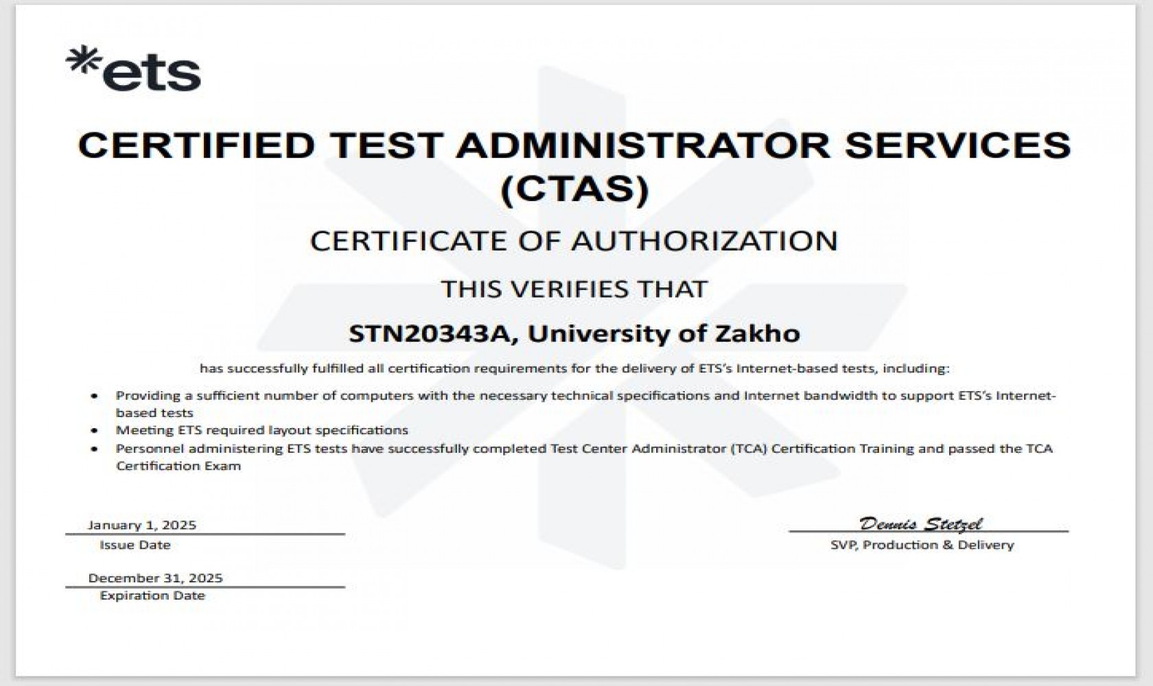 Certified Test Administrator Services